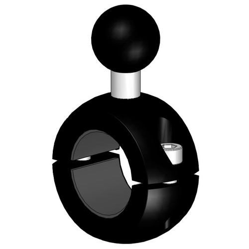 Lenkerhalterung in schwarz mit Gummieinlagen für Ø22 + 25,4 mm Lenker und  original 1 RAM-Mount®-Kugel (25,4 mm B-Ball)